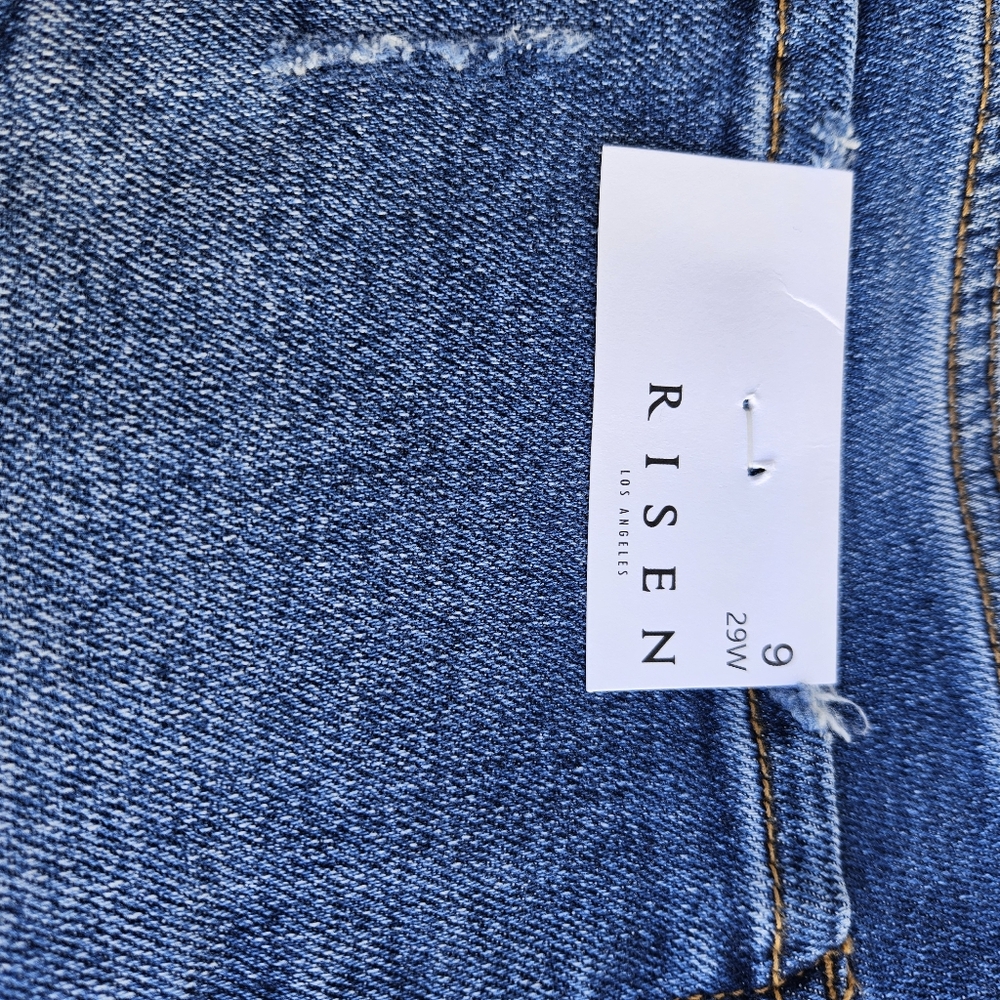 Risen High Rise Flare Cropped Button Fly Medium Wash 5 Pocket Jeans 9/29 - Picture 6 of 14